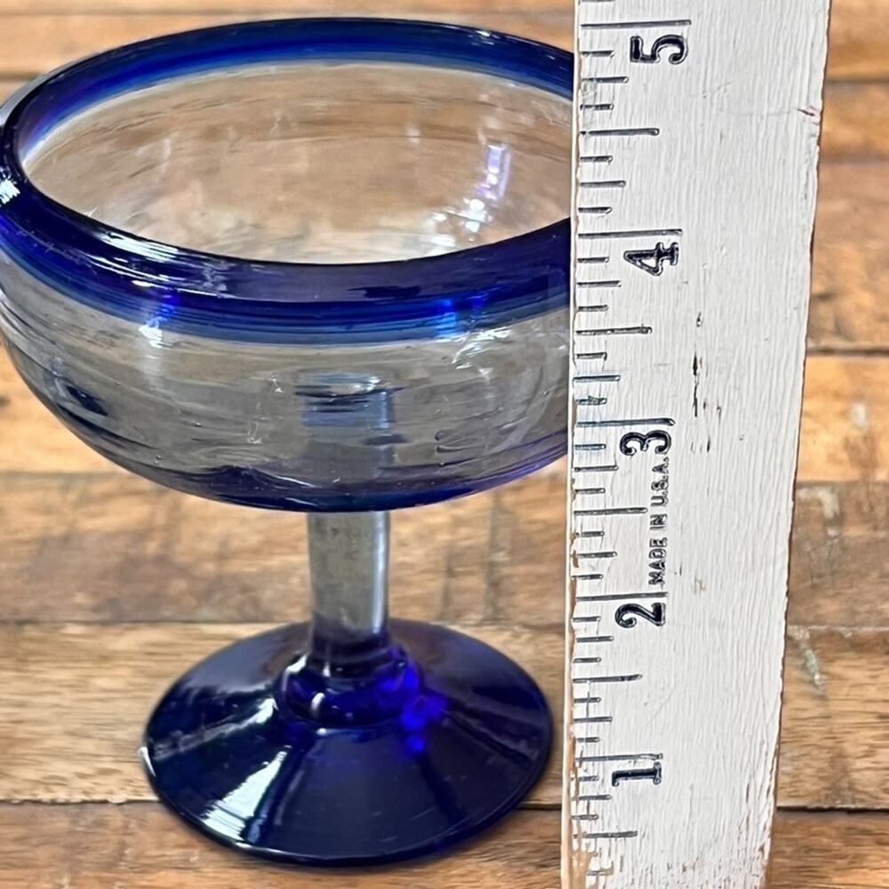Mexican Margarita Blue Rim & Foot Glasses 4" Set of 2 - Picture 2 of 6
